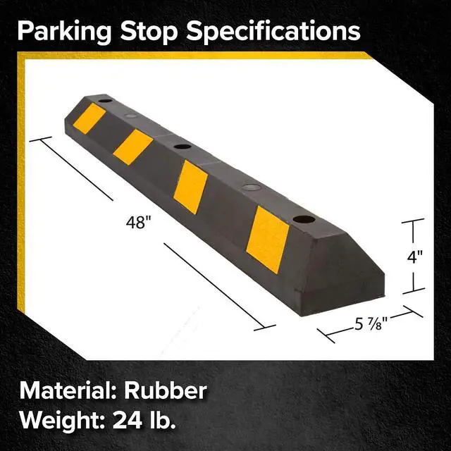 Alt view image 2 of 7 - Guardian Parking Stop, 4 Foot Long Flexible Rubber Curb, Highly Visible Accessory with Mounting Holes for Job Sites and Garages, Black/Yellow