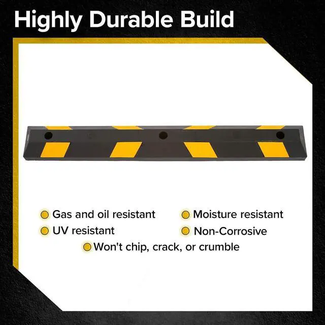 Alt view image 7 of 7 - Guardian Parking Stop, 4 Foot Long Flexible Rubber Curb, Highly Visible Accessory with Mounting Holes for Job Sites and Garages, Black/Yellow