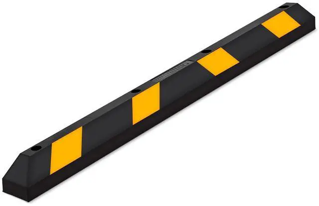 Main image of Guardian 6ft Parking Stop, Rubber Curb with Mounting Holes, Black/Yellow | Highly Visible Rubber Wheel Stopper for Car and Passenger Safety at Job Sites, Driveways, Parking Lots & Garages