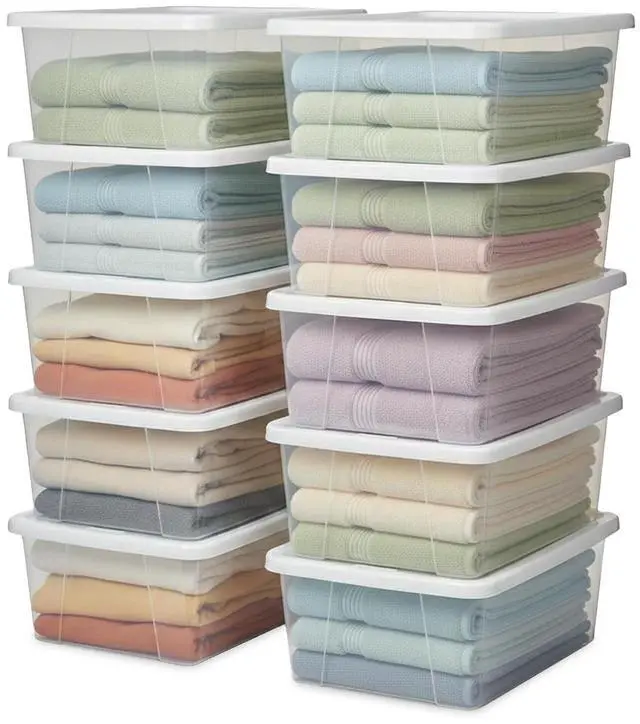 Main image of HOMZ Clear Plastic Storage Bins w/Snaplock Lids, 6 Qt, White, 10 Pack | Stackable Container Set for Home, Office Shelves, Kitchen, Garage, and Bathroom Organization