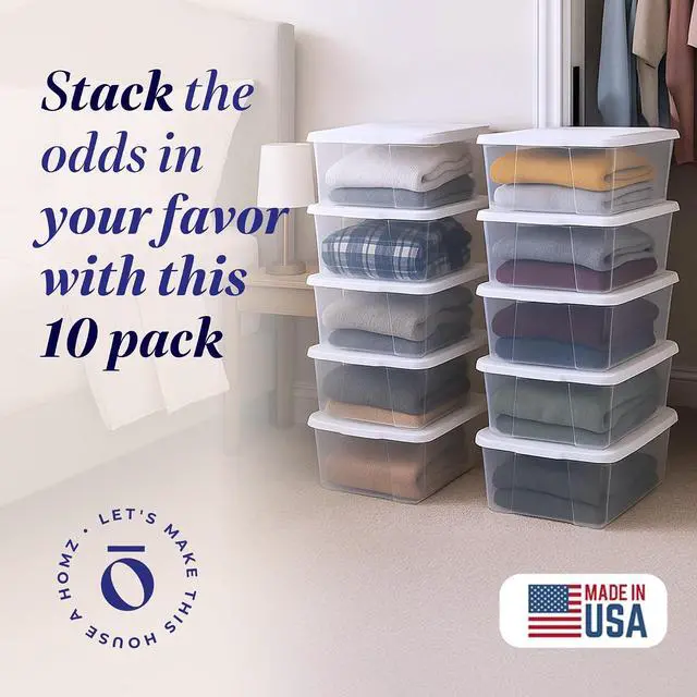 Alt view image 2 of 7 - HOMZ Clear Plastic Storage Bins w/Snaplock Lids, 6 Qt, White, 10 Pack | Stackable Container Set for Home, Office Shelves, Kitchen, Garage, and Bathroom Organization