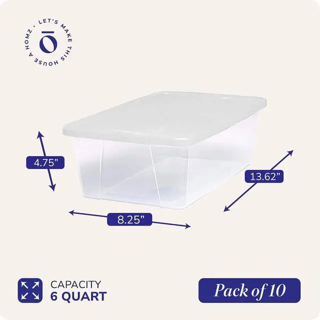Alt view image 4 of 7 - HOMZ Clear Plastic Storage Bins w/Snaplock Lids, 6 Qt, White, 10 Pack | Stackable Container Set for Home, Office Shelves, Kitchen, Garage, and Bathroom Organization