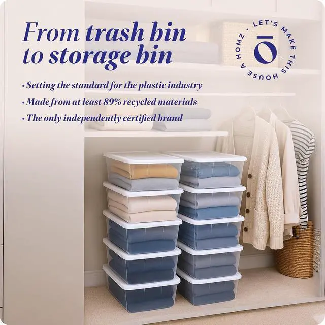 Alt view image 7 of 7 - HOMZ Clear Plastic Storage Bins w/Snaplock Lids, 6 Qt, White, 10 Pack | Stackable Container Set for Home, Office Shelves, Kitchen, Garage, and Bathroom Organization