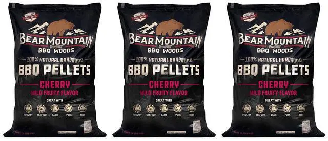 Main image of Bear Mountain BBQ FK13 Premium All-Natural Hardwood Mild and Fruity Cherry BBQ Smoker Pellets for Outdoor Grilling, 20 Pounds (3 Pack)