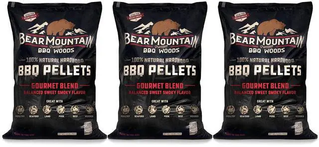 Main image of Bear Mountain FB99 All Natural Low Moisture Hardwood Smoky Gourmet Blend BBQ Smoker Pellets for Outdoor Grilling, 40 Pound Bag (3 Pack)