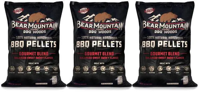 Main image of Bear Mountain FK99 Premium All Natural Low Moisture Hardwood Smoky Gourmet Blend BBQ Smoker Pellets for Outdoor Grilling, 20 Pound Bag (3 Pack)