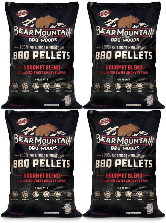 Main image of Bear Mountain FB99 All Natural Low Moisture Hardwood Smoky Gourmet Blend BBQ Smoker Pellets for Outdoor Grilling, 40 Pound Bag (4 Pack)