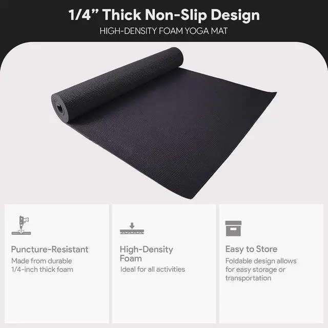 Alt view image 2 of 7 - Fitvids All Purpose 1/4-Inch High Density Anti-Tear Exercise Yoga Mat with Carrying Strap, Multiple Colors