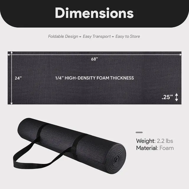Alt view image 5 of 7 - Fitvids All Purpose 1/4-Inch High Density Anti-Tear Exercise Yoga Mat with Carrying Strap, Multiple Colors
