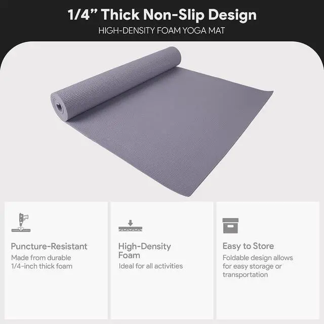 Alt view image 2 of 7 - Fitvids All Purpose 1/4-Inch High Density Anti-Tear Exercise Yoga Mat with Carrying Strap, Multiple Colors