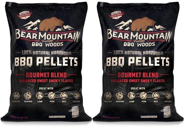 Main image of Bear Mountain BBQ 2-Pack Gourmet Blend Wood Pellets, Natural Hardwood for Grills & Smokers - 40 Pound Bags, Low Moisture Pellet, Sweet Smoky Flavor for All Types of Meat, Seafood, and Veggie