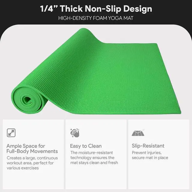 Alt view image 3 of 7 - Fitvids All Purpose 1/4-Inch High Density Anti-Tear Exercise Yoga Mat with Carrying Strap, Multiple Colors