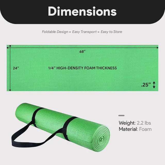 Alt view image 5 of 7 - Fitvids All Purpose 1/4-Inch High Density Anti-Tear Exercise Yoga Mat with Carrying Strap, Multiple Colors