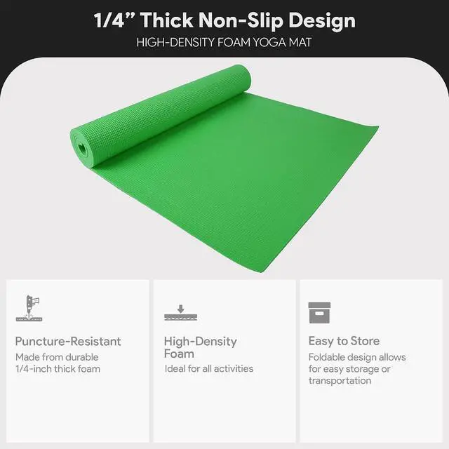 Alt view image 2 of 7 - Fitvids All Purpose 1/4-Inch High Density Anti-Tear Exercise Yoga Mat with Carrying Strap, Multiple Colors