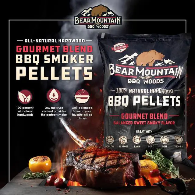 Alt view image 2 of 7 - Bear Mountain FB99 All Natural Low Moisture Hardwood Smoky Gourmet Blend BBQ Smoker Pellets for Outdoor Grilling, 40 Pound Bag (4 Pack)