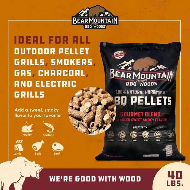 Alt view image 3 of 7 - Bear Mountain FB99 All Natural Low Moisture Hardwood Smoky Gourmet Blend BBQ Smoker Pellets for Outdoor Grilling, 40 Pound Bag (4 Pack)