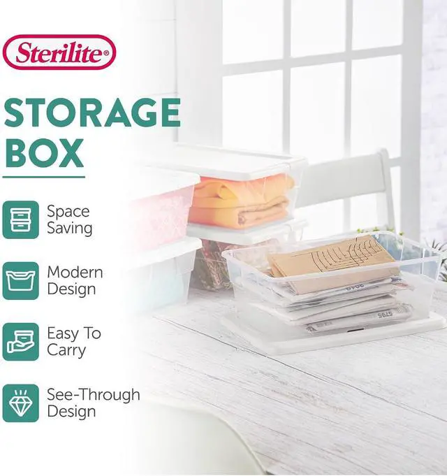 Alt view image 2 of 7 - Sterilite 24-Pack 6 Quart Storage Boxes, Stackable Clear Plastic Bins with Snap-On Lids - Heavy-Duty Organizing Containers for Closet, Bathroom, and Office