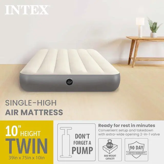 Alt view image 2 of 7 - INTEX 64101E Dura-Beam Standard Single-High Air Mattress: Fiber-Tech Twin Size 10in Bed Height 300lb Weight Capacity Pump Sold Separately