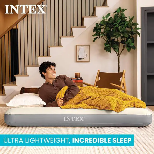 Alt view image 3 of 7 - INTEX 64101E Dura-Beam Standard Single-High Air Mattress: Fiber-Tech Twin Size 10in Bed Height 300lb Weight Capacity Pump Sold Separately