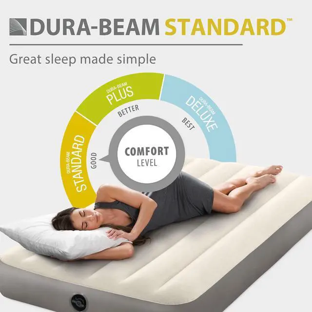 Alt view image 4 of 7 - INTEX 64101E Dura-Beam Standard Single-High Air Mattress: Fiber-Tech Twin Size 10in Bed Height 300lb Weight Capacity Pump Sold Separately