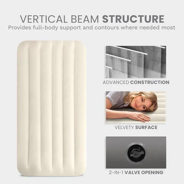 Alt view image 7 of 7 - INTEX 64101E Dura-Beam Standard Single-High Air Mattress: Fiber-Tech Twin Size 10in Bed Height 300lb Weight Capacity Pump Sold Separately