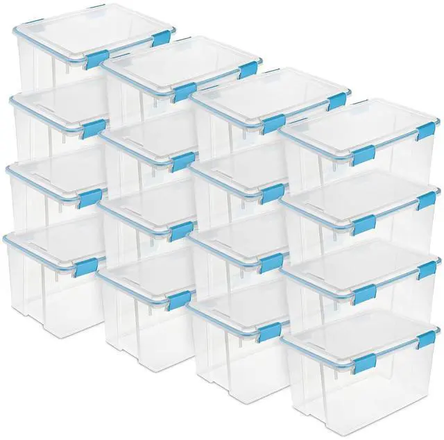 Main image of Sterilite 16-Pack Gasket Box, Weather-Resistant Storage Bins with Latching Lids, 54 Quart - Heavy-Duty Organizing Containers for Closet, Bathroom, and Office