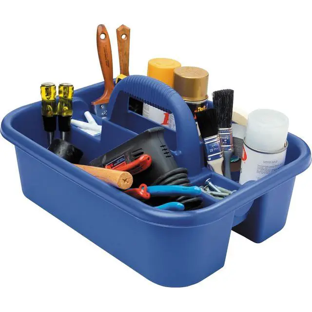 Alt view image 4 of 4 - Akro-Mils 09185 Plastic Tote Tool & Supply Cleaning Caddy with Handle, (18-3/8-Inch x 13-7/8-Inch x 9-Inch), Blue (09185BLUE)