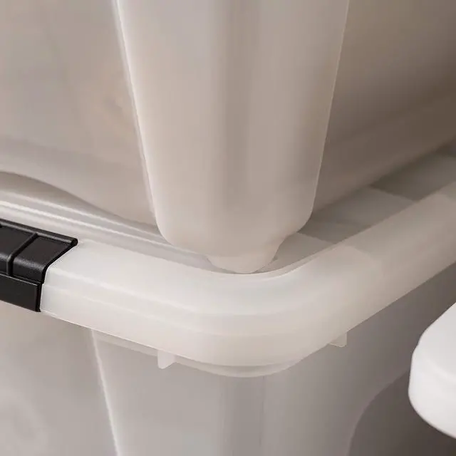 Alt view image 7 of 7 - IRIS USA 4-Pack 32 Quart Storage Bins with Lids, Pearl | Conceals contents for a clean look. Great for linens, décor, closet storage, and supplies. Nestable design saves space