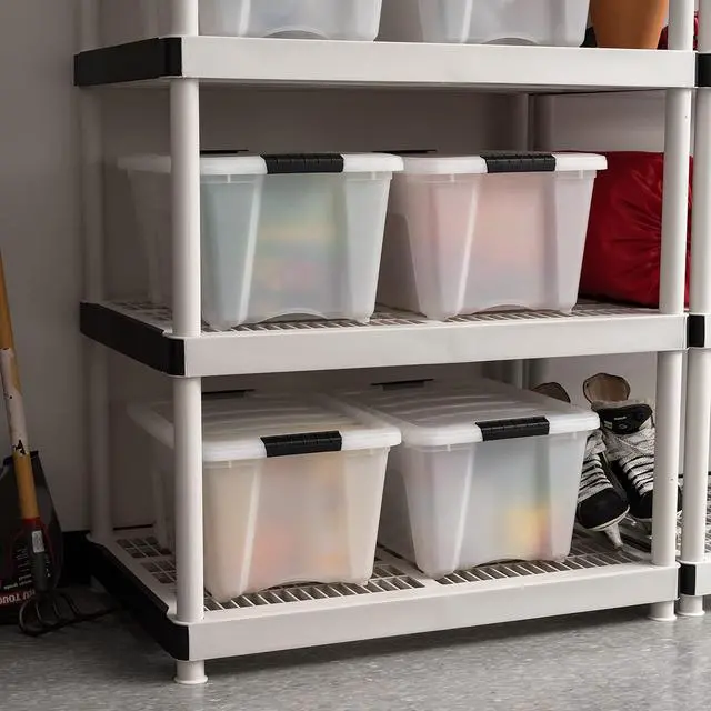 Alt view image 3 of 7 - IRIS USA 4-Pack 32 Quart Storage Bins with Lids, Pearl | Conceals contents for a clean look. Great for linens, décor, closet storage, and supplies. Nestable design saves space