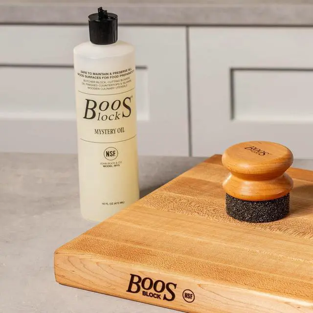 Alt view image 2 of 7 - John Boos 3-Piece Care Set, 2-Pack 16 oz Mystery Oil & Round Beechwood Applicator - All-Natural Maintenance Formula for Butcher Blocks, Wooden Countertops & Wood Utensils