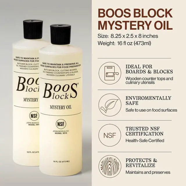 Alt view image 5 of 7 - John Boos 3-Piece Care Set, 2-Pack 16 oz Mystery Oil & Round Beechwood Applicator - All-Natural Maintenance Formula for Butcher Blocks, Wooden Countertops & Wood Utensils