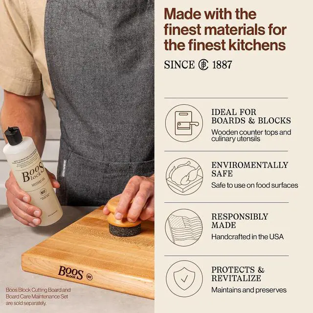 Alt view image 7 of 7 - John Boos 3-Piece Care Set, 2-Pack 16 oz Mystery Oil & Round Beechwood Applicator - All-Natural Maintenance Formula for Butcher Blocks, Wooden Countertops & Wood Utensils