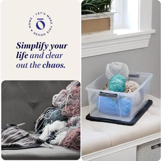 Alt view image 6 of 7 - HOMZ 4-Pack Secure Latch, Clear Plastic Storage Organizer Bins, 15 Quart, Gray Lid - Stackable Container Boxes for Bedroom, Bathroom, Garage, and Office Organization