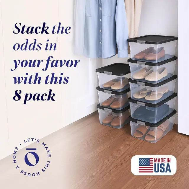 Alt view image 2 of 7 - HOMZ 8-Pack Snaplock, Small Clear Plastic Storage Organizer Bins with Lids, 15 Quart, Gray - Stackable Container Boxes for Bedroom, Bathroom, Garage, and Office Organization