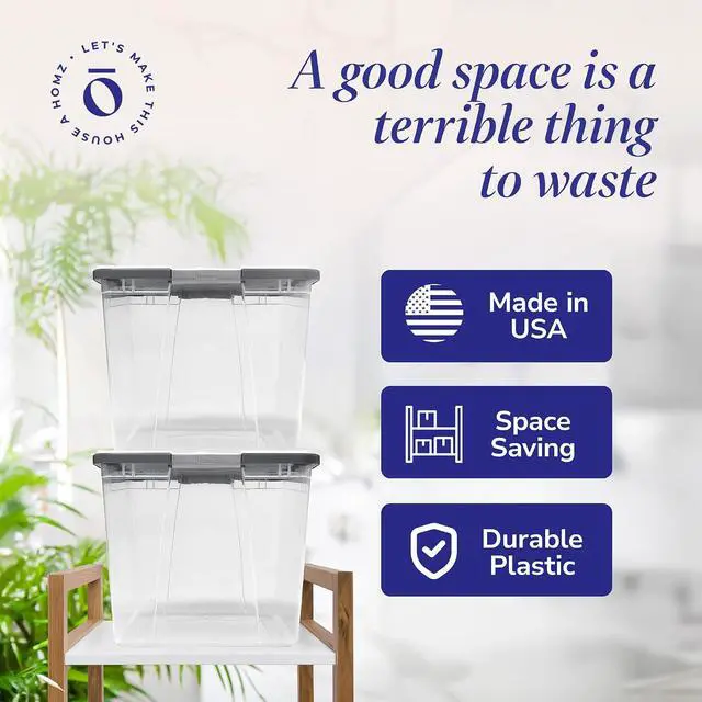 Alt view image 6 of 7 - HOMZ 4-Pack Secure Latch, Clear Plastic Storage Organizer Bins, 64 Quart, Gray Lid - Stackable Container Boxes for Bedroom, Bathroom, Garage, and Office Organization