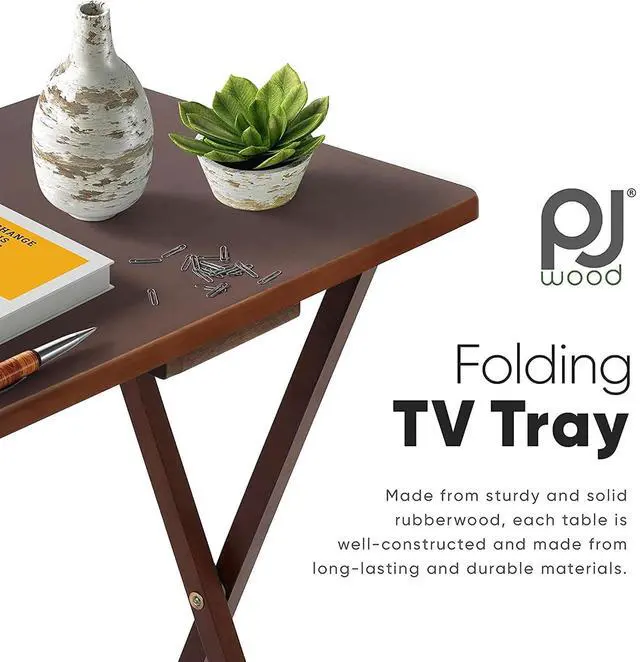 Alt view image 4 of 7 - PJ Wood - 2-Pack Folding TV Tray Tables - Honey Oak | Solid Wood, 19.09 x 14.57 x 25.98 in, 18.44 lb Capacity, Rectangular Top, Cross Base, Preassembled, Indoor Use