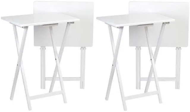 Main image of PJ Wood - Folding TV Tray Table Set - White Set of 4 | Solid Wood Construction, 14.57 in W x 19.09 in L x 26 in H, Collapsible Design, For Dining Or Work, Indoor Use