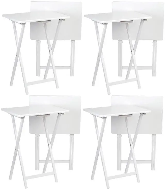 Main image of PJ Wood - Folding Wood TV Tray Table - White 8-Piece Set | Solid Construction, 14.57 in W x 19.09 in L x 26 in H, Compact Storage Design, Indoor Use, Modern Style, Requires Assembly