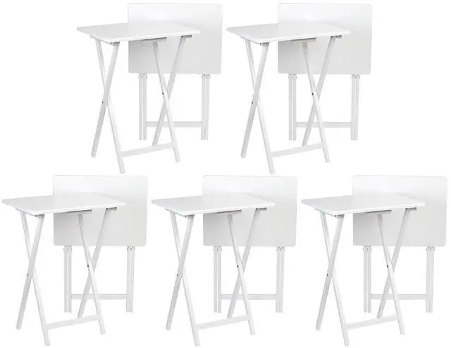 Main image of PJ Wood - Folding Wood TV Tray Table Set - White 10-Piece | Solid Construction, 14.57 in W x 19.09 in D x 26 in H, Space-Saving Storage, Square Shape, Modern Style, Indoor Use