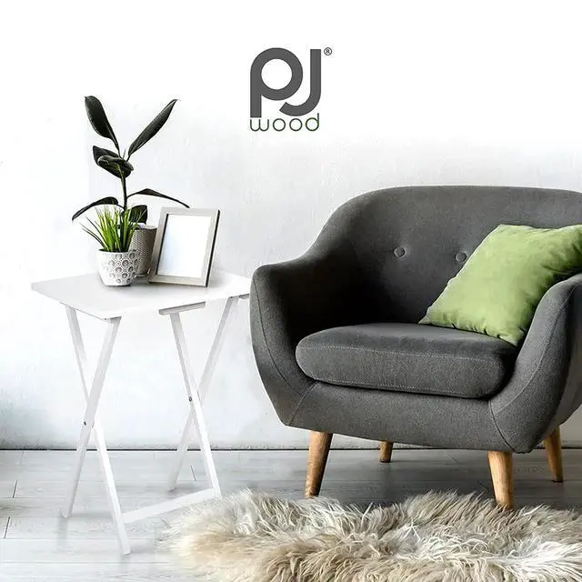 Alt view image 2 of 7 - PJ Wood - Folding Wood TV Tray Table Set - White 10-Piece | Solid Construction, 14.57 in W x 19.09 in D x 26 in H, Space-Saving Storage, Square Shape, Modern Style, Indoor Use