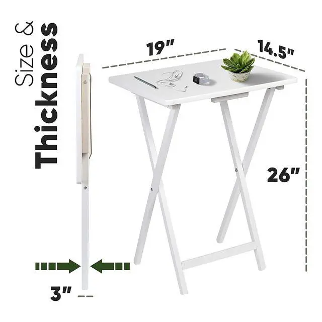 Alt view image 3 of 7 - PJ Wood - Folding Wood TV Tray Table Set - White 10-Piece | Solid Construction, 14.57 in W x 19.09 in D x 26 in H, Space-Saving Storage, Square Shape, Modern Style, Indoor Use