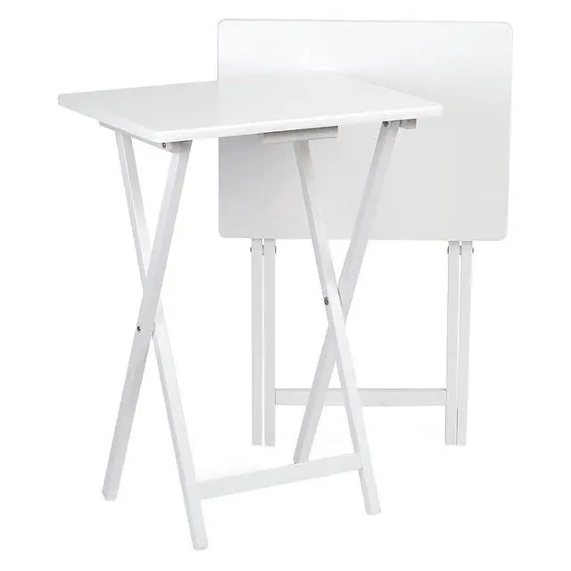 Alt view image 4 of 7 - PJ Wood - Folding Wood TV Tray Table Set - White 10-Piece | Solid Construction, 14.57 in W x 19.09 in D x 26 in H, Space-Saving Storage, Square Shape, Modern Style, Indoor Use