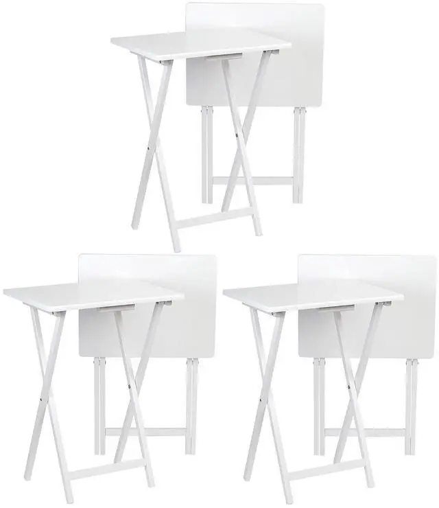 Main image of PJ Wood Folding TV Tray Table Set, White, 6-Piece Set | Solid Wood, 26 in Height, 19.09x14.57 in Surface, No Assembly Required, Indoor Use