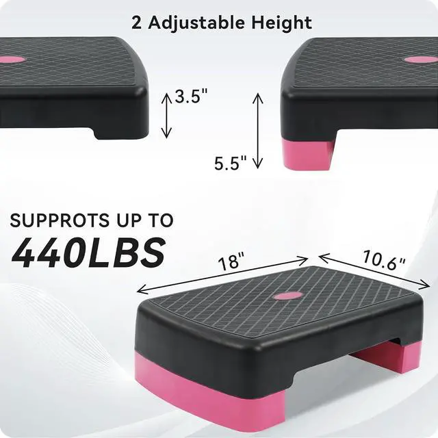 Alt view image 2 of 7 - Fitvids Aerobic Step Platform Trainer with Adjustable 2-Level Risers, 400 Pound Weight Capacity Non-Slip Exercise Stepper for Cardio, Strength, and Fitness Workouts, 18-Inch, Multiple Colors