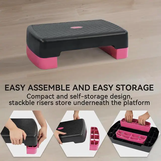Alt view image 4 of 7 - Fitvids Aerobic Step Platform Trainer with Adjustable 2-Level Risers, 400 Pound Weight Capacity Non-Slip Exercise Stepper for Cardio, Strength, and Fitness Workouts, 18-Inch, Multiple Colors