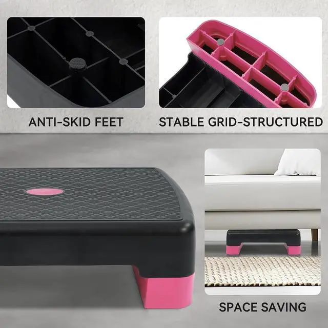 Alt view image 5 of 7 - Fitvids Aerobic Step Platform Trainer with Adjustable 2-Level Risers, 400 Pound Weight Capacity Non-Slip Exercise Stepper for Cardio, Strength, and Fitness Workouts, 18-Inch, Multiple Colors