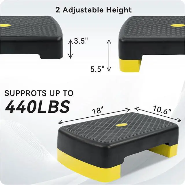 Alt view image 2 of 7 - Fitvids Aerobic Step Platform Trainer with Adjustable 2-Level Risers, 400 Pound Weight Capacity Non-Slip Exercise Stepper for Cardio, Strength, and Fitness Workouts, 18-Inch, Multiple Colors