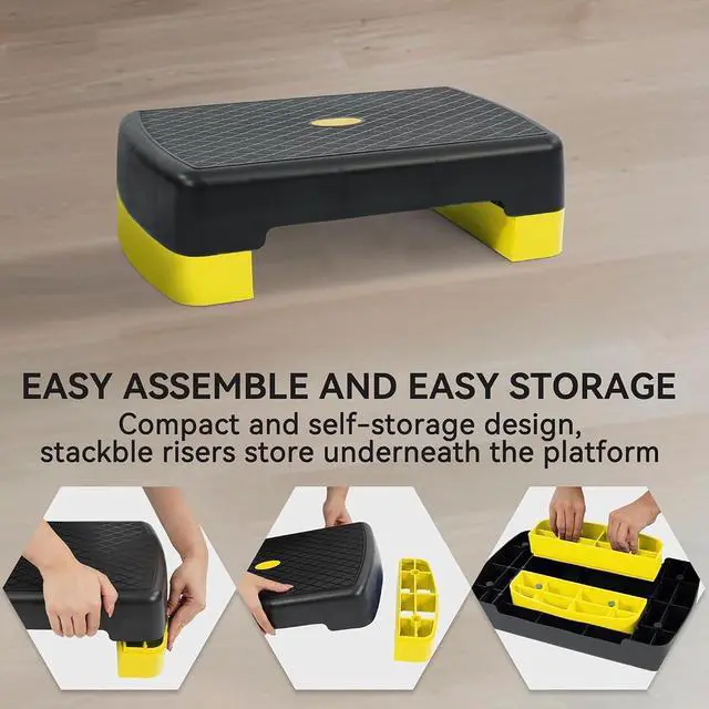 Alt view image 4 of 7 - Fitvids Aerobic Step Platform Trainer with Adjustable 2-Level Risers, 400 Pound Weight Capacity Non-Slip Exercise Stepper for Cardio, Strength, and Fitness Workouts, 18-Inch, Multiple Colors