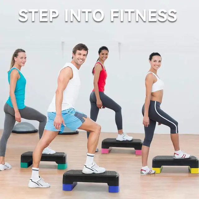 Alt view image 2 of 6 - Fitvids Aerobic Step Platform Trainer with Adjustable 2-Level Risers, 400 Pound Weight Capacity Non-Slip Exercise Stepper for Cardio, Strength, and Fitness Workouts, 18-Inch, Multiple Colors