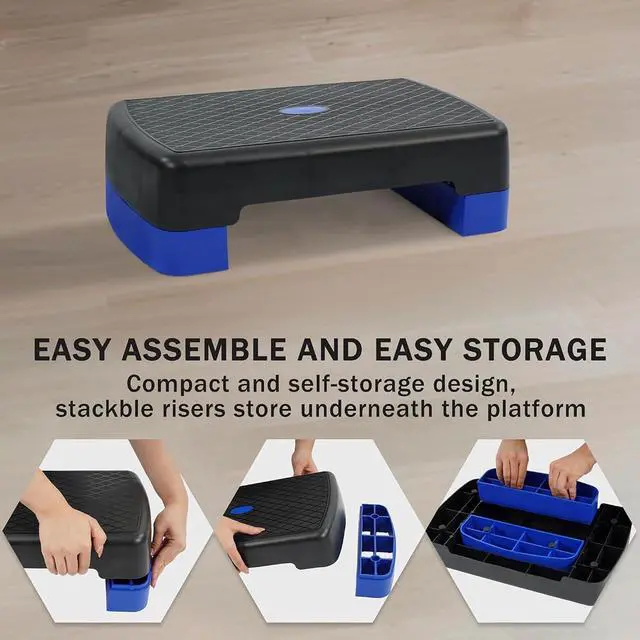 Alt view image 4 of 7 - Fitvids Aerobic Step Platform Trainer with Adjustable 2-Level Risers, 400 Pound Weight Capacity Non-Slip Exercise Stepper for Cardio, Strength, and Fitness Workouts, 18-Inch, Multiple Colors